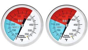 gassaf 3 1/8" larger face 550f bbq charcoal grill pit wood smoker temp gauge grill thermometer with 3" stem stainless steel rwb(2-pack)