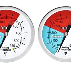 GasSaf 3 1/8" Larger Face 550F BBQ Charcoal Grill Pit Wood Smoker Temp Gauge Grill Thermometer with 3" Stem Stainless Steel RWB(2-Pack)