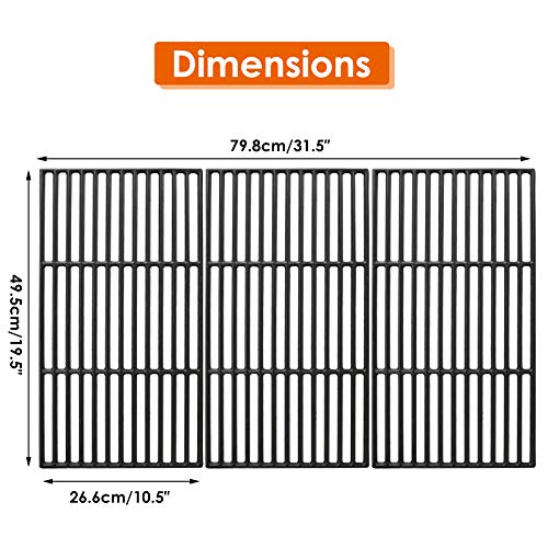 Uniflasy Cast Iron Cooking Grate for Char-Griller 1624 Smokin' Champ Charcoal Grill Horizontal Smoker Grates Replacement Parts for Chargriller Set of 3