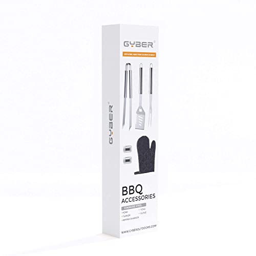 GYBER 6 Pcs BBQ Grill Tool Set, Stainless Steel Spatula, Fork, Tongs, Kitchen Coking Barbecue Camping Utensil Kit - Perfect Grill Accessories, Box Package