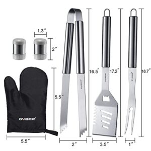 GYBER 6 Pcs BBQ Grill Tool Set, Stainless Steel Spatula, Fork, Tongs, Kitchen Coking Barbecue Camping Utensil Kit - Perfect Grill Accessories, Box Package