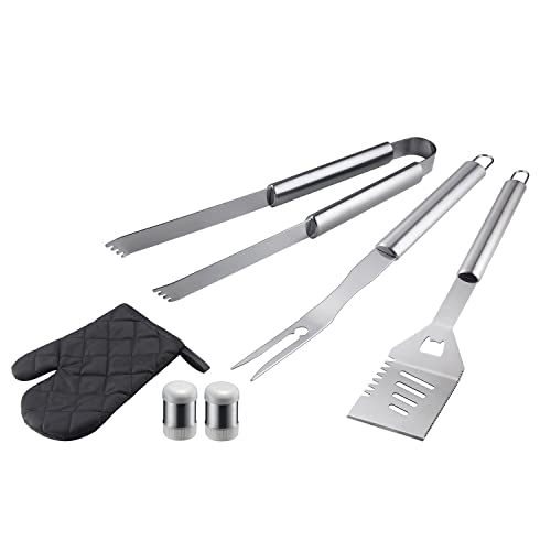 GYBER 6 Pcs BBQ Grill Tool Set, Stainless Steel Spatula, Fork, Tongs, Kitchen Coking Barbecue Camping Utensil Kit - Perfect Grill Accessories, Box Package