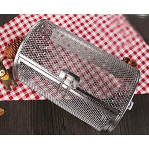 GEZICHTA BBQ Grill Roaster,Stainless Steel Grilled Cage,BBQ Rolling Grill Basket for Vegetables,Rotisserie Grill Peanut Beans French Fries Basket,Silver Grilling Accessories(2211.7 cm)