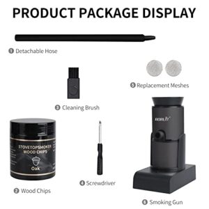 BORUIT Smoking Gun with 90g Oak Wood Chip and Accessories,Indoor Mini Smoker Gun Infuser for Sous Vide Meat Salmon Cocktails Drink Cheese BBQ Grill,Perfect for Foodie Gifts（Black)