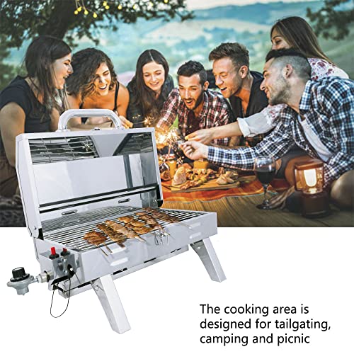 Supllueer Tabletop Propane Grill, Stainless Steel Professional Gas Grill 20,000 BTU BBQ Tabletop Gas Grill for Outdoor Cooking Patio Garden BBQ Picnic