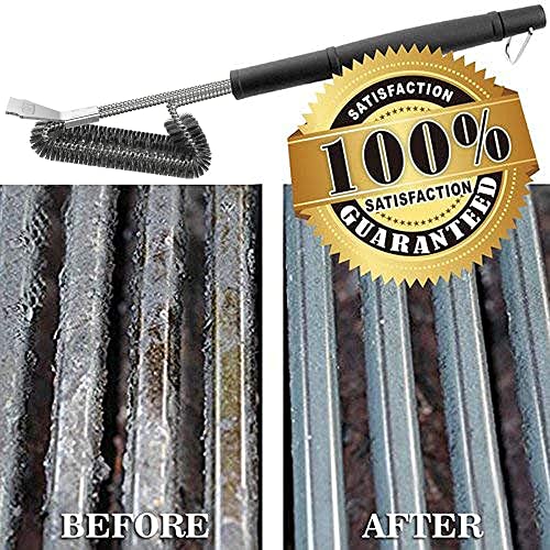 BBQ Grill Brush and Meat Thermometer-Barbecue Grill Cleaning Brush Without Bristle- 17inch Portable Stainless Steel Grill Cleaner Brush for Hard-to-Reach Surfaces -with Meat Thermometer