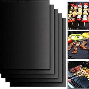 Grill Mat for Outdoor Grill Set of 5, Grill Sheets 100% Non-Stick Reusable, Heavy Duty, Barbecue Baking Mat Durable for Charcoal Gas Electric Grill, Easy to Clean, 15.75 x 13-Inch