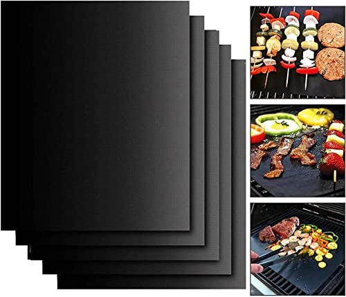 Grill Mat for Outdoor Grill Set of 5, Grill Sheets 100% Non-Stick Reusable, Heavy Duty, Barbecue Baking Mat Durable for Charcoal Gas Electric Grill, Easy to Clean, 15.75 x 13-Inch