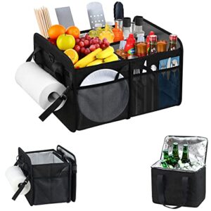 womaco large grill and griddle caddy with cooler bag, outdoor picnic caddy with paper towel holder, camping utensil caddy for outdoor, camper, travel, car, rv (dark gray)