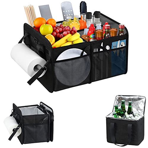 WOMACO Large Grill and Griddle Caddy with Cooler Bag, Outdoor Picnic Caddy with Paper Towel Holder, Camping Utensil Caddy for Outdoor, Camper, Travel, Car, RV (Dark Gray)