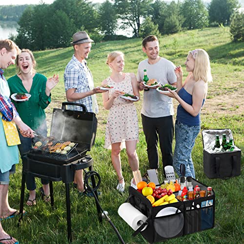 WOMACO Large Grill and Griddle Caddy with Cooler Bag, Outdoor Picnic Caddy with Paper Towel Holder, Camping Utensil Caddy for Outdoor, Camper, Travel, Car, RV (Dark Gray)