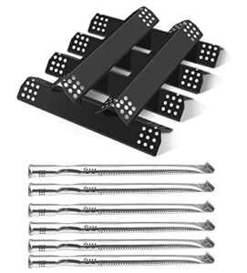monibaq grill replacement parts for nexgrill deluxe 6 burner 720-0896b 720-0896c, for 5 burner 720-0896 720-0882a 720-0925, 6 pcs porcelain steel flame tamers heat shields plates+burner tubes kit