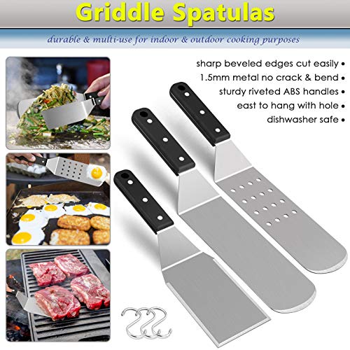 Griddle Accessories Kit of 14, HaSteeL Stainless Steel Griddle Tools Set with Carrying Bag, Heavy Duty Metal Spatulas, Melting Domes, Scraper for Teppanyaki Flat Top BBQ Outdoor, Dishwasher Safe