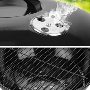 Sunoutife Charcoal Grills, 18.5” Portable BBQ Kettle Grill with Wheels for Outdoor Cooking Barbecue Camping