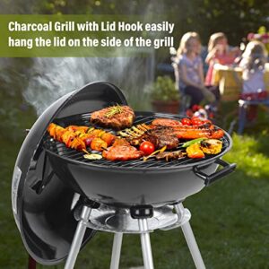 Sunoutife Charcoal Grills, 18.5” Portable BBQ Kettle Grill with Wheels for Outdoor Cooking Barbecue Camping