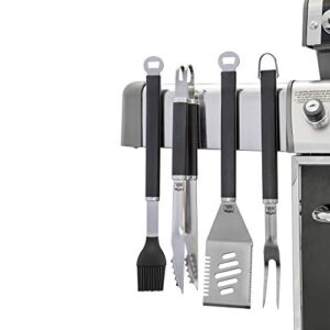 yukon glory 4 piece magnetic grill tools set, heavy duty stainless steel, contains grill fork, basting brush, tongs and multifunctional spatula