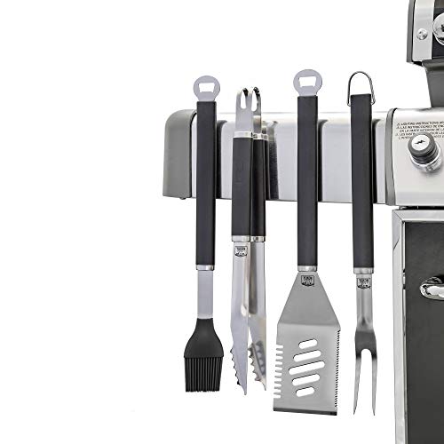 Yukon Glory 4 Piece Magnetic Grill Tools Set, Heavy Duty Stainless Steel, Contains Grill Fork, Basting Brush, Tongs and Multifunctional Spatula