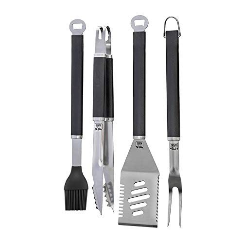 Yukon Glory 4 Piece Magnetic Grill Tools Set, Heavy Duty Stainless Steel, Contains Grill Fork, Basting Brush, Tongs and Multifunctional Spatula