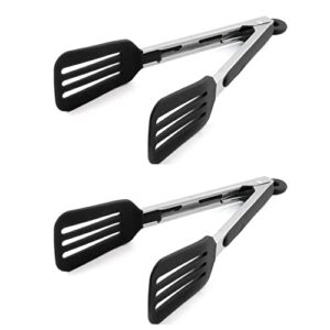 staruby cooking tongs 12 inches 2-pack stainless steel kitchen silicone serving tongs heat resistant grill tongs meat turner spatula tongs fish tongs with locking handle joint, black