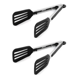 STARUBY Cooking Tongs 12 inches 2-Pack Stainless Steel Kitchen Silicone Serving Tongs Heat Resistant Grill Tongs Meat Turner Spatula Tongs Fish Tongs with Locking Handle Joint, Black