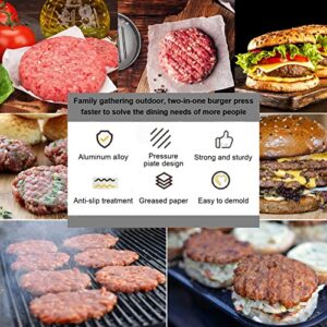 Amuideasy Burger Patty Maker, Aluminum Double Hamburger Press Patty Maker Wood Handle Meat Press Grill Burger Mold with 100 Patty Papers