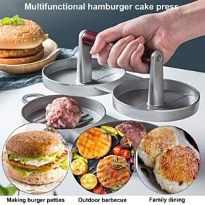 Amuideasy Burger Patty Maker, Aluminum Double Hamburger Press Patty Maker Wood Handle Meat Press Grill Burger Mold with 100 Patty Papers