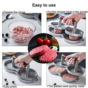 Amuideasy Burger Patty Maker, Aluminum Double Hamburger Press Patty Maker Wood Handle Meat Press Grill Burger Mold with 100 Patty Papers