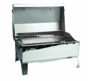 kuuma premium stainless steel mountable gas grill w/regulator by camco -compact portable size perfect for boats, tailgating and more - stow n go 125" (58140)