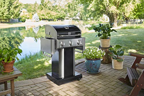 Kenmore 3-Burner Outdoor BBQ Grill | Liquid Propane Barbecue Gas Grill with Folding Sides, PG-A4030400LD, Pedestal Grill with Wheels, 30000 BTU, Black