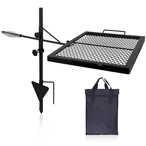 Beendou Rotary Campfire Grill Grate, Heavy Duty Steel Adjustable Fire Pit Grill Grate,Outdoor Open Campfire Cooking Grill Grate for Camping Grill with Carry Bag