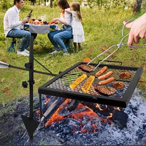 Beendou Rotary Campfire Grill Grate, Heavy Duty Steel Adjustable Fire Pit Grill Grate,Outdoor Open Campfire Cooking Grill Grate for Camping Grill with Carry Bag