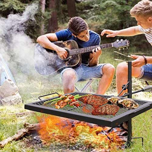 Beendou Rotary Campfire Grill Grate, Heavy Duty Steel Adjustable Fire Pit Grill Grate,Outdoor Open Campfire Cooking Grill Grate for Camping Grill with Carry Bag