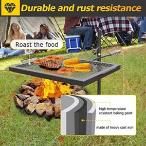 Beendou Rotary Campfire Grill Grate, Heavy Duty Steel Adjustable Fire Pit Grill Grate,Outdoor Open Campfire Cooking Grill Grate for Camping Grill with Carry Bag