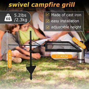 Beendou Rotary Campfire Grill Grate, Heavy Duty Steel Adjustable Fire Pit Grill Grate,Outdoor Open Campfire Cooking Grill Grate for Camping Grill with Carry Bag