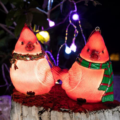 Christmas Cardinal Red Bird Lights 2pcs Garden Lantern Yard Decoration, Christmas Tree Hanging Decoration Battery Powered