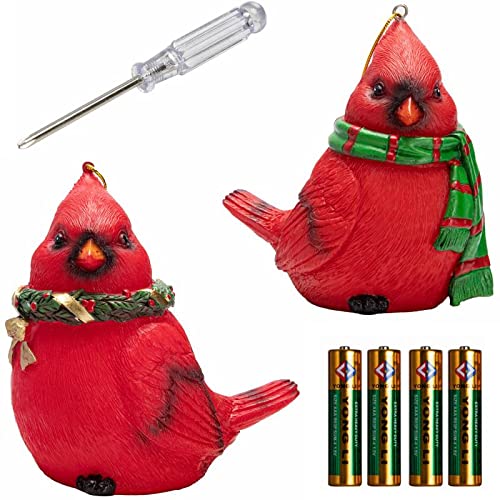 Christmas Cardinal Red Bird Lights 2pcs Garden Lantern Yard Decoration, Christmas Tree Hanging Decoration Battery Powered