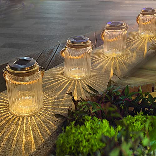 Bright Zeal 4-Pack 6" Solar Fairy Lights Outdoor Waterproof LED Mason Jar - Hanging Solar Yard Lights Outdoor Waterproof LED Mason Jars - Solar Lights Mason Jars Decorative Solar Mason Jar Lantern