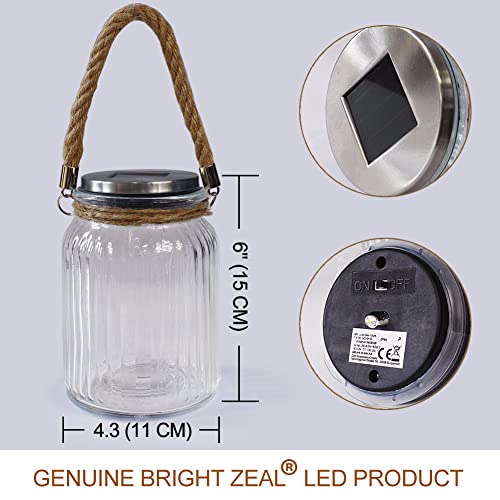 Bright Zeal 4-Pack 6" Solar Fairy Lights Outdoor Waterproof LED Mason Jar - Hanging Solar Yard Lights Outdoor Waterproof LED Mason Jars - Solar Lights Mason Jars Decorative Solar Mason Jar Lantern