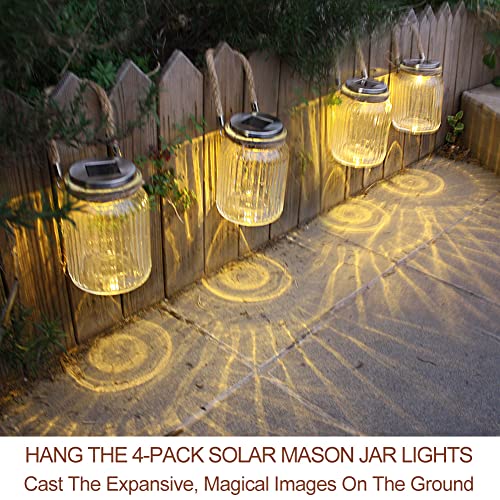 Bright Zeal 4-Pack 6" Solar Fairy Lights Outdoor Waterproof LED Mason Jar - Hanging Solar Yard Lights Outdoor Waterproof LED Mason Jars - Solar Lights Mason Jars Decorative Solar Mason Jar Lantern