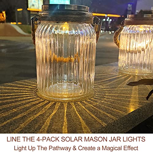 Bright Zeal 4-Pack 6" Solar Fairy Lights Outdoor Waterproof LED Mason Jar - Hanging Solar Yard Lights Outdoor Waterproof LED Mason Jars - Solar Lights Mason Jars Decorative Solar Mason Jar Lantern