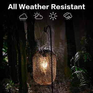 Solar Hanging Lantern Large Black Metal Mesh Lanterns Outdoor Waterproof with LED Lights Solar Powered Table Lantern Edison Bulb Design Lighting for Patio, Garden, Yard, Indoor Decoration