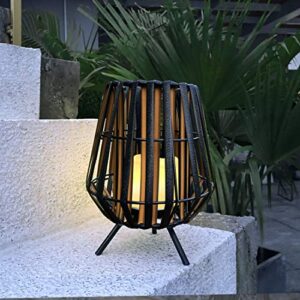 solar lantern outdoor waterproof with flickering flame, candle decorative lights solar rattan lanterns for patio garden pathway yard desk