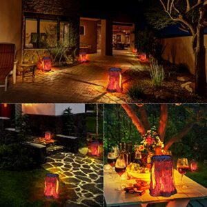 TomCare Solar Lights Outdoor Upgraded Larger Size Flickering Flame Solar Stump Lights Outdoor Decorative Solar Lantern Waterproof Patio Lights Decoration Lighting for Deck Yard Garden Porch