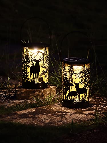 MECAKUCA Solar Garden Lights,Outdoor Lanterns Waterproof,Hanging Patio Lights,Decorative Retro Metal Solar Lights for Table Patio Yard Pathway Walkway Christmas