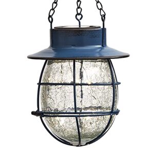the lakeside collection hanging solar country crackle lantern light with cage design - blue