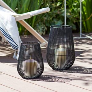 lights4fun, inc. set of 2 black metal wire battery operated led flameless candle lanterns for indoor outdoor use
