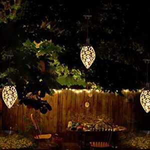 AceGizmo [2 Pack] Hanging Solar Lantern. Metal Lamp is Waterproof for Outdoor Hanging Decor. LED Solar Light