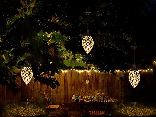 AceGizmo [2 Pack] Hanging Solar Lantern. Metal Lamp is Waterproof for Outdoor Hanging Decor. LED Solar Light