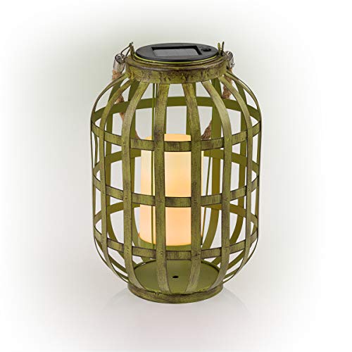 Alpine Corporation QLP1358SLR-HH-TM Alpine Metal Solar Lantern, Weathered Green