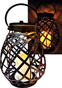 brilliant & mo metal rattan solar hanging lanterns for outdoors garden decoration with flickering candle light for home patio deck lawn yard decor